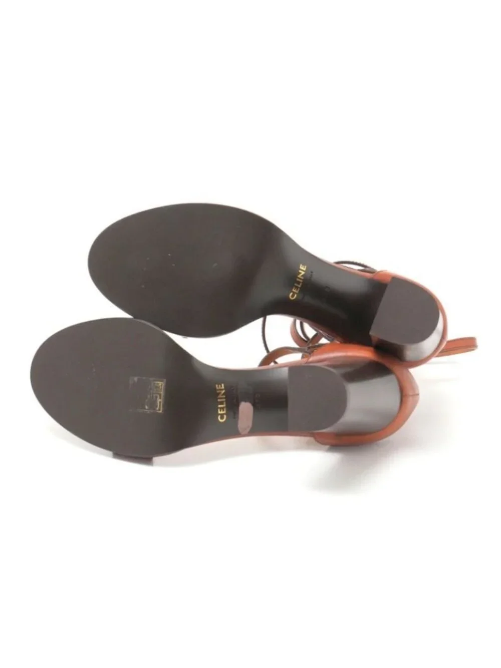 Celine Sandals Size 37.5 Ankle Strap Chunky Heel Lace Up Leather - Picture 8 of 8